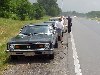 We pulled off the highway to check Bob's trailer tire.  Turns out the tread was coming ofF.  No good.